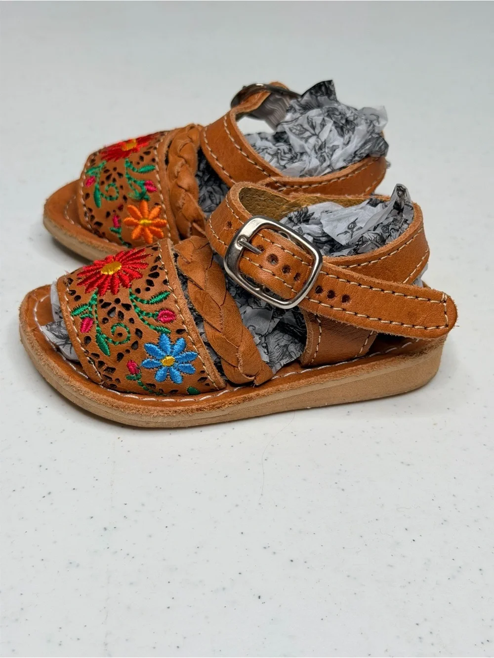 Authentic Mexican Leather Toddler Huarache Sandals Embroidered Size 12